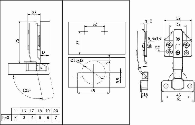 Петля накладная с доводчиком 45мм h0 clip-on 3D, еврошурупы, заглушки, упак 2 шт., PRIME by AKS 113399