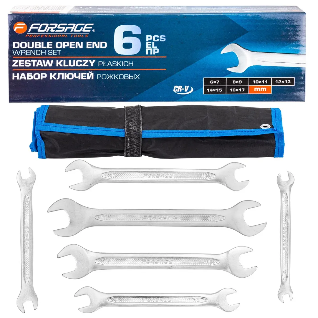 Набор рожковых ключей 6х7-16х17 мм 6 пр Forsage F-5062P