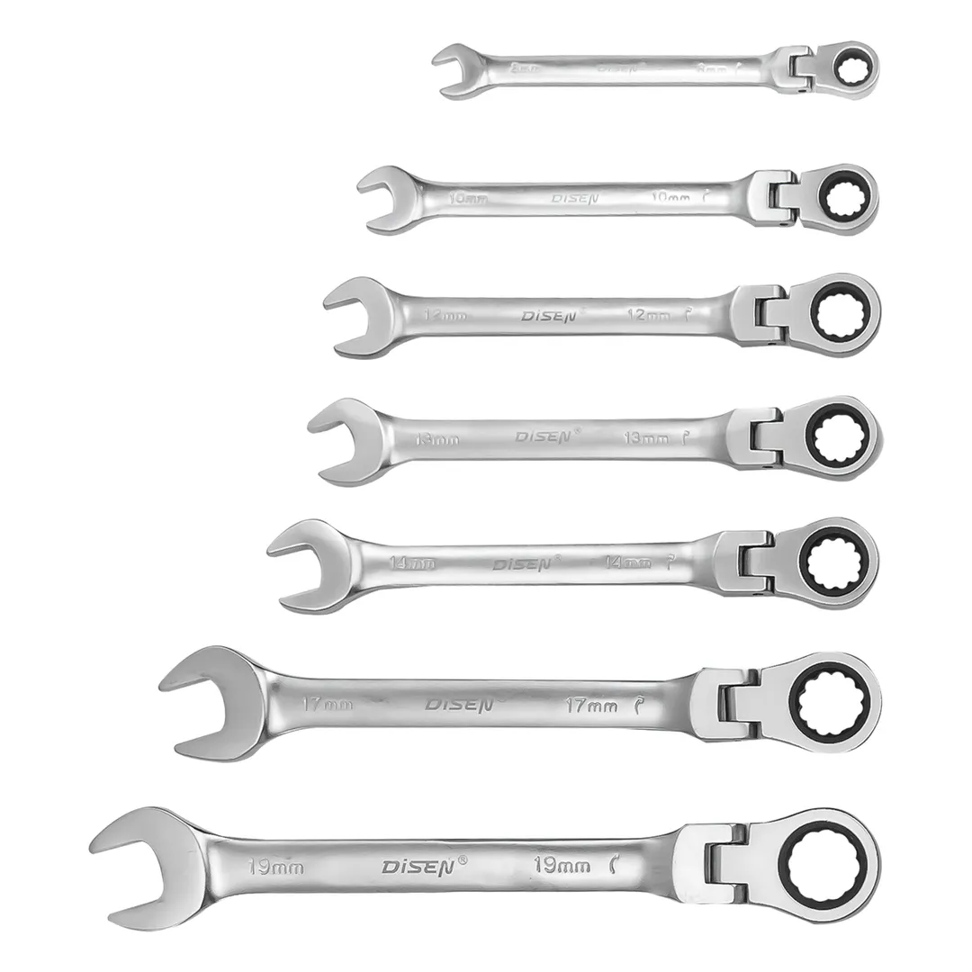 Набор ключей трещоточных с шарниром 8-19 мм, 7 пр. DISEN DSD1507F