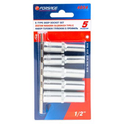 Набор головок глубоких 5 пр. 1/2" Е- профиль Е10, E12, E14, E16, E18 Forsage F-4054