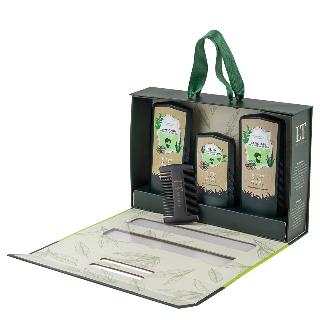 Набор мужской косметики по уходу за волосами и бородой, гребень, шампунь, гель, бальзам La and Te beaute LTMEN1