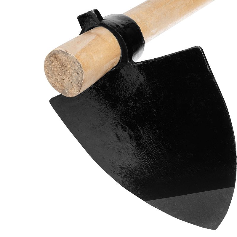 Кетмень остроконечный, 190 х 240 х 900 мм, цельнокованый, деревянный лакированный черенок, Сибртех 62369