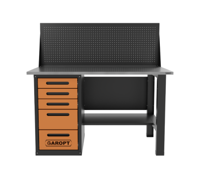 Верстак однотумбовый 5 ящиков с экраном, оранжевый 1400х700 мм Garopt GT1400STY5PP.orange