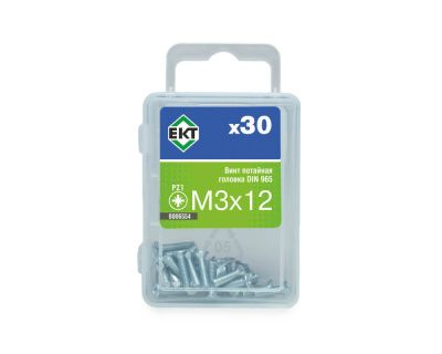 Винт 3х12 пот. гол. POZI, цинк, DIN 965, 30 шт ЕКТ B006554