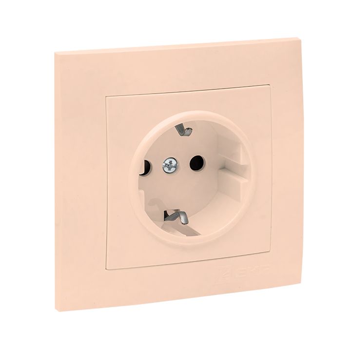 Валенсия розетка 1-местная с/з 16А кремовая с защ, штор, EKF PROxima EWR16-028-20