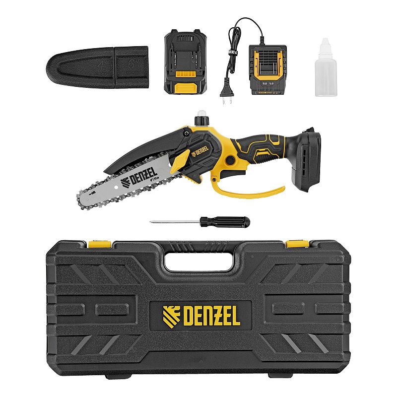 Цепная мини-пила аккумуляторная бесщет., CCS-150, шина 150 мм, Li-Ion, 20 В Denzel 58650
