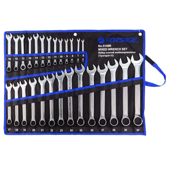 Набор ключей комбинированных 27 пр. 6-28, 30, 32 мм, ключи трещоточные 10, 13 мм Forsage F-5149R
