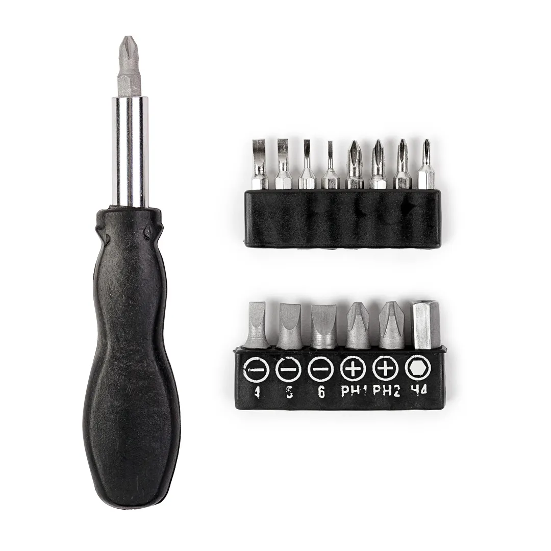 Отвертка-битодержатель с комплектом бит, 15 пр., L-110 мм; Помощник P014K