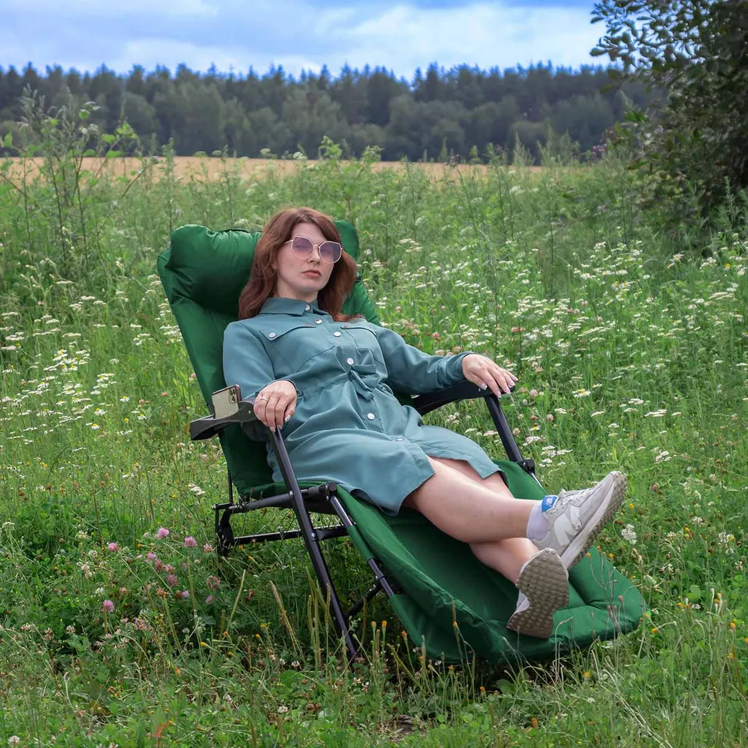 Шезлонг складной с подлокотниками на мягкой основе, зеленый, 1780х670х300 мм, макс. нагрузка 200 кг WMC TOOLS WMC-FG-HY-8000G