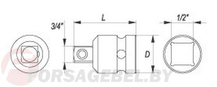 Адаптер ударный 1/2''Fx3/4''М L48 мм. CrMo Yato YT-1067