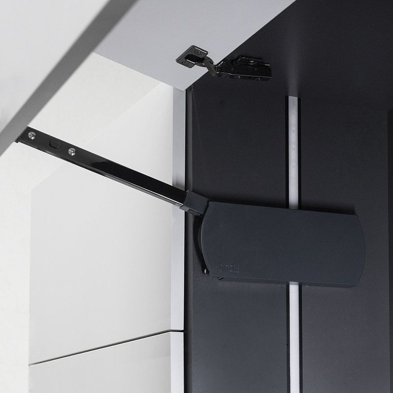 Подъемный механизм верхний L с доводчиком на две двери ZEVS графит PRIME by AKS 94412