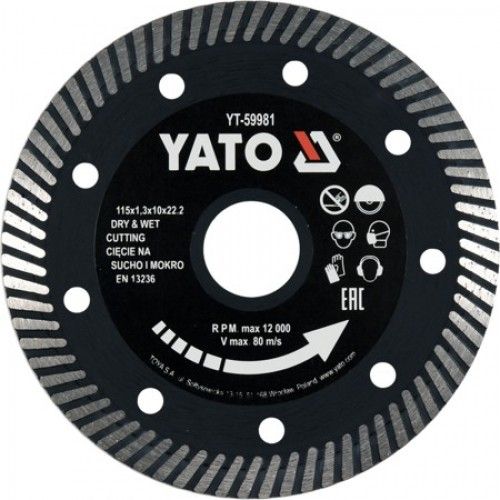 Круг алмазный для керамогранита 115x22.2x1.3 мм. Yato YT-59981