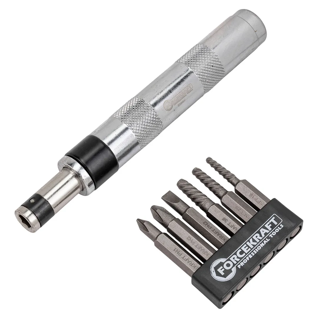 Ударно-поворотная отвертка с набором бит и экстракторами резьбы 7 пр ForceKraft FK-5064V