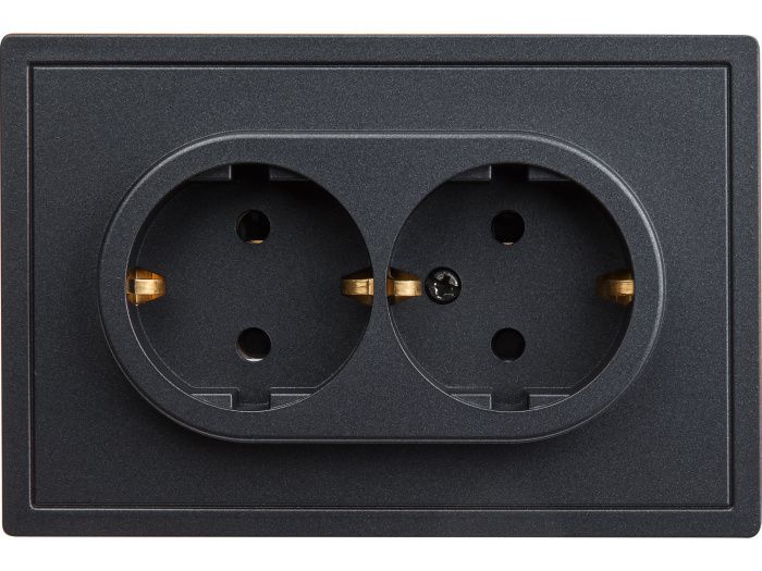 Розетка 2-ая (скрытая, с/з, со шторками) графит, Carre, Bylectrica РС16-0646 графит