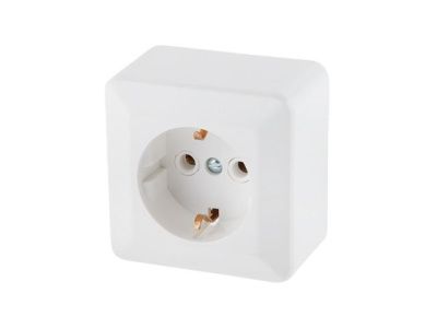 Розетка 1-ая, открытая, с/з, белая, Эконом, РА16-102, Юпитер JP7421-06