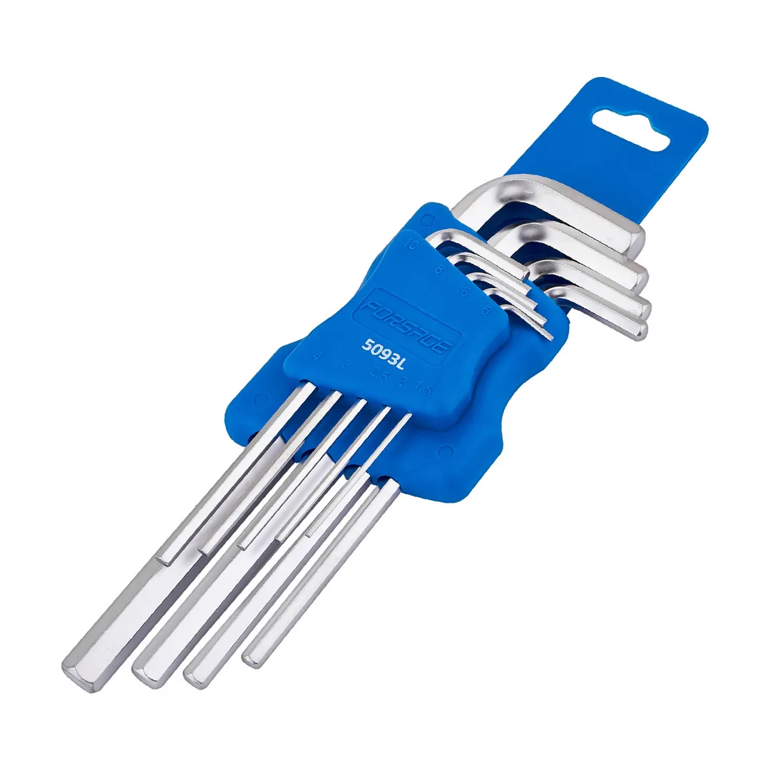 Набор ключей Г-образных HEX (6-гр) длинных 1.5-10 мм 9 пр Forsage F-5093L