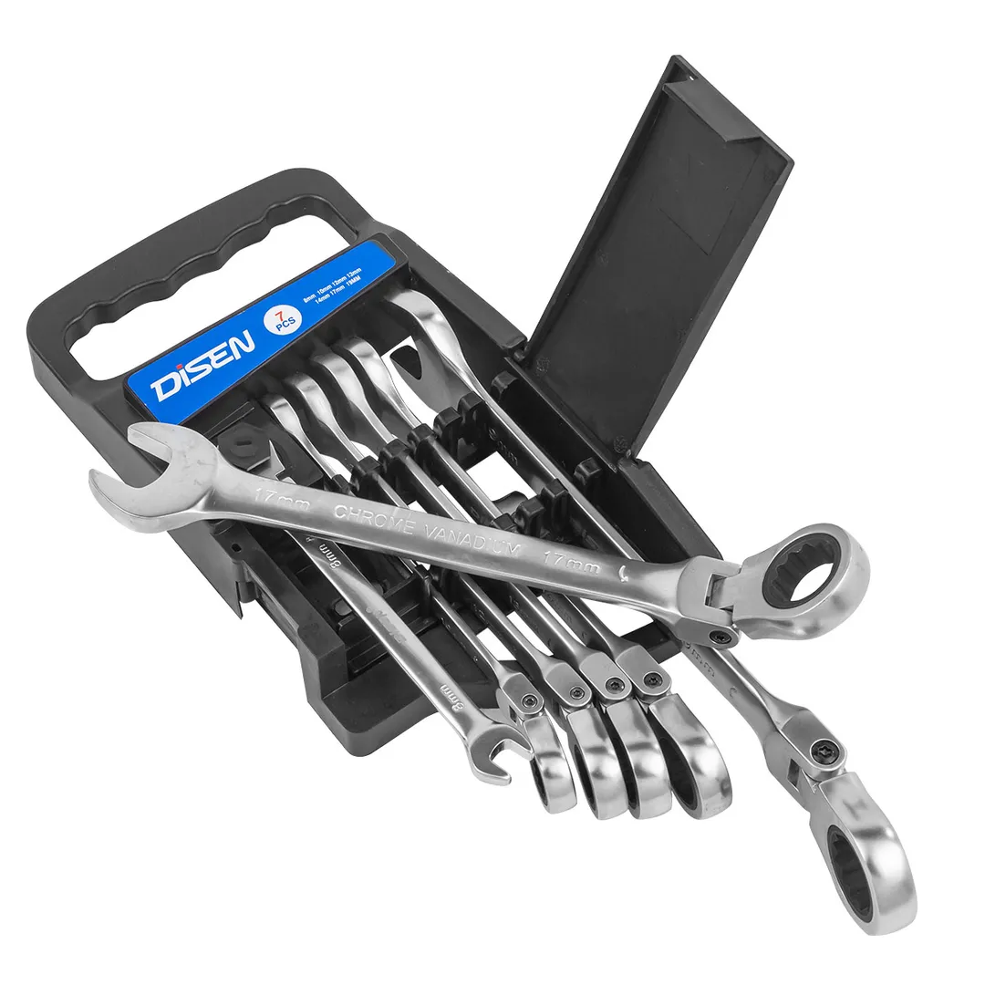 Набор ключей трещоточных с шарниром 8-19 мм, 7 пр. DISEN DSD1508F