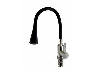 Смеситель для кухни с гибким изливом, нержавеющая сталь, сатин + черный Ledeme L74199-2