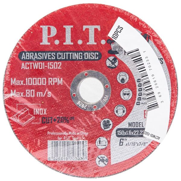 Диск отрезной по металлу 150x22,2x1,6 мм 10 шт в уп. PIT ACTW01-1502