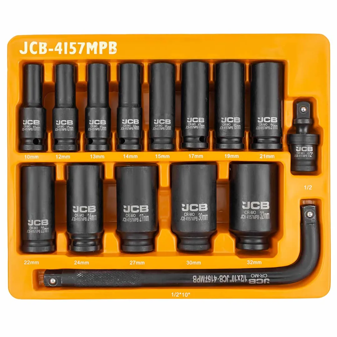 Набор ударных головок глубоких 15 пр., 1/2'', 6-гр. 10-32 мм в ложементе JCB JCB-4157MPB