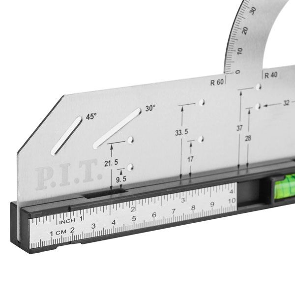 Угольник разметочный магнитный с пузырьковым уровнем DRUA HSQR03-0300 (300мм, транспортир) PIT HSQR03-0300