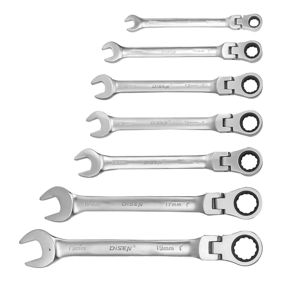 Набор ключей трещоточных с шарниром 8-19 мм, 7 пр. DISEN DSD1511F