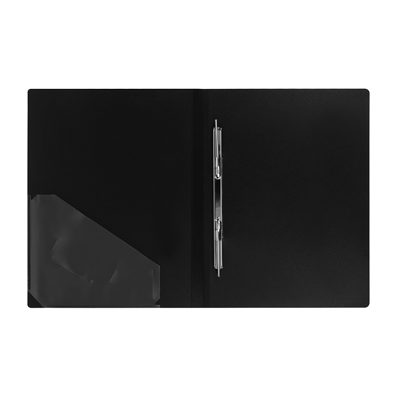 Папка-скоросшиватель А-611 "Стандарт" с карманом, пластик, черный