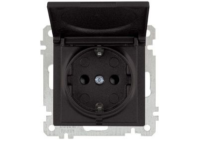 Розетка 1-ая, скрытая, без рамки, с/з, шторки, с крышкой, черная, DARIA, 16 A, 250 V, IP 20, Mutlusan 21006110284