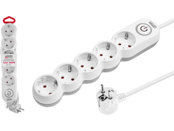 Удлинитель 1,5м (5 роз. 2,2кВт с/з выкл ПВС 3х0,75) LEIDEN ELECTRIC 805048