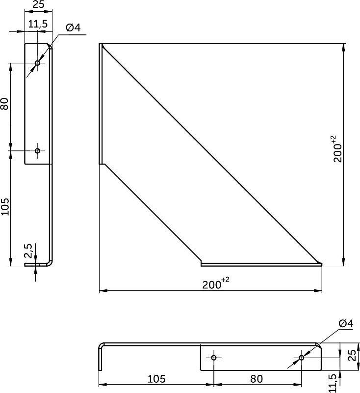 Полкодержатель мет. PLATE 200*200*2.3 черный, 1 упак 2 шт., AKS 125006