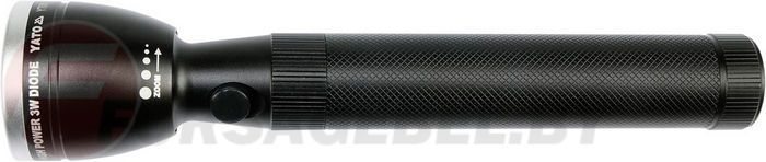Фонарик IP64 228х47 мм. 3W, 130lm, 1.5V, 2xC, zoom Yato YT-08577