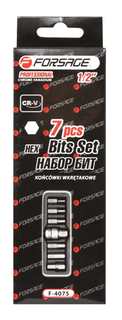 Набор бит HEX (6-гр.) с битодержателем 7 пр. 10 мм Forsage F-4075