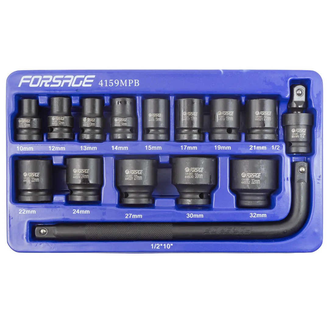 Набор головок ударных 15 пр. 1/2", 6-гр., 10-32 мм Forsage F-4159MPB
