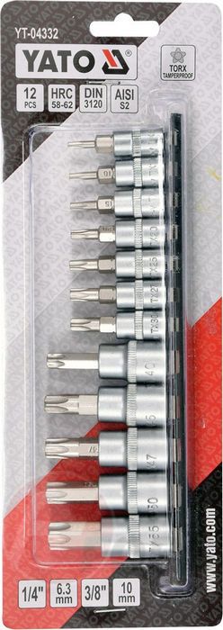 Набор головок-бит TorxTR 1/4''&3/8'' 12 пр. CrV Yato YT-04332