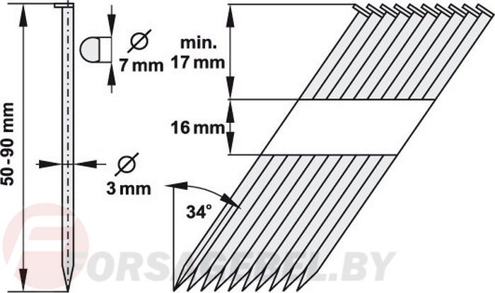 Гвозди для пневмопистолета 34град 90 мм d3 мм 500 шт. Yato YT-0937