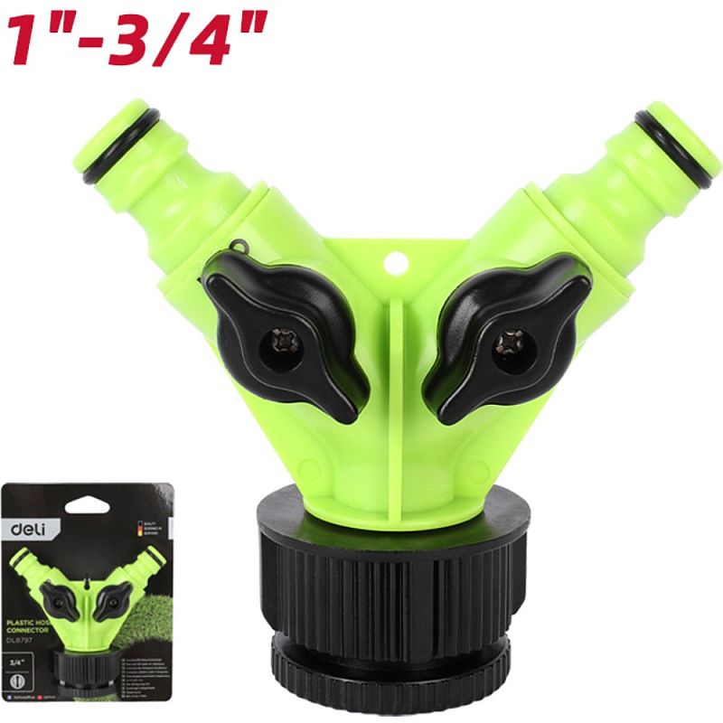 Распределитель поливочный двухканальный Deli GS EDL8797, 3/4", черный, зеленый