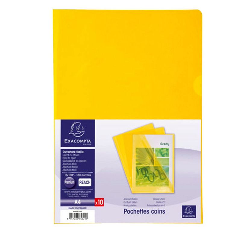 Папка-уголок "Exacompta", А4, 130 мк, ПВХ, прозрачный, желтый