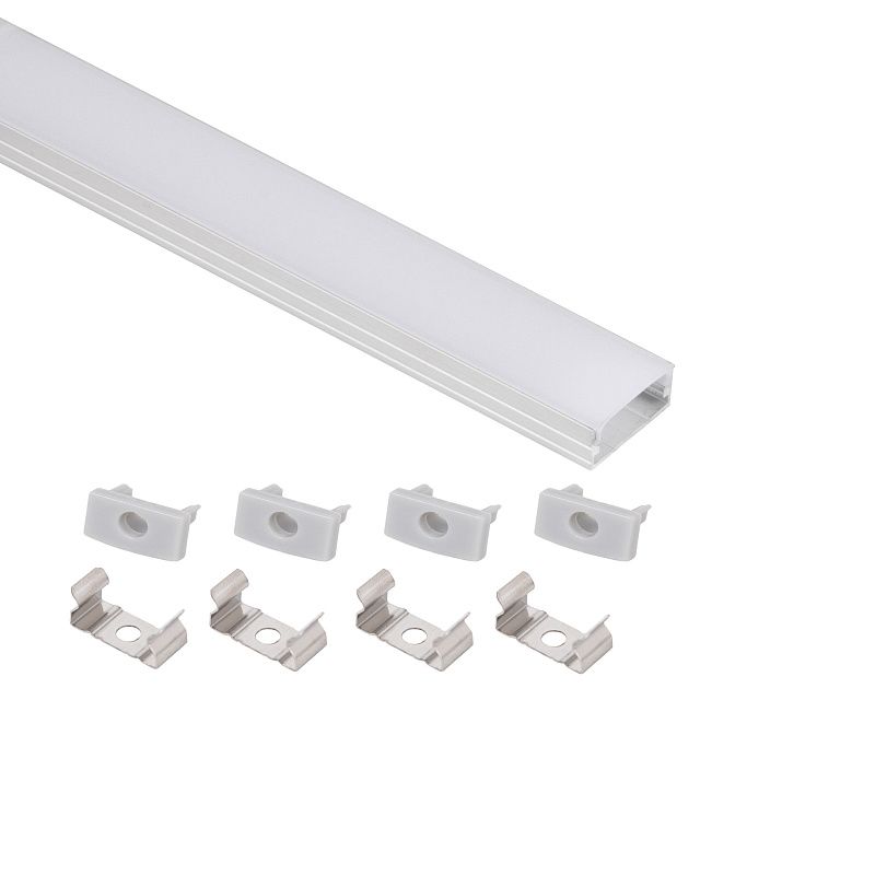 Профиль алюминиевый накладной SIRIUS-1407S с экраном, цвет алюминий, 2м, в комплекте 4 заглушки и 4 крепления, AKS 121506