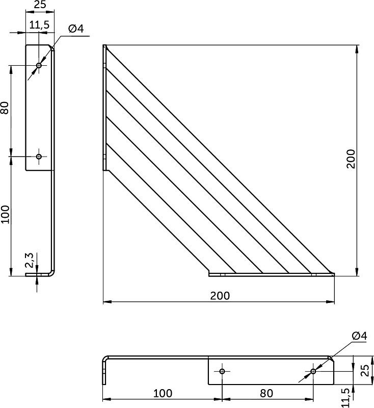 Полкодержатель мет. GRATE 200*200*2.3 черный, 1 упак 2 шт., AKS 125005