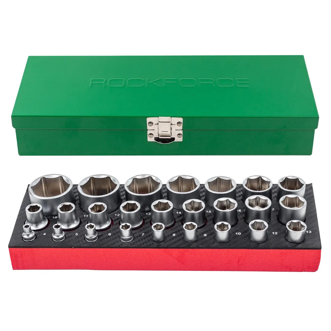 Набор головок 1/4''&1/2'', 25 пр., 6-гр. 4-32 мм RockForce RF-50121G