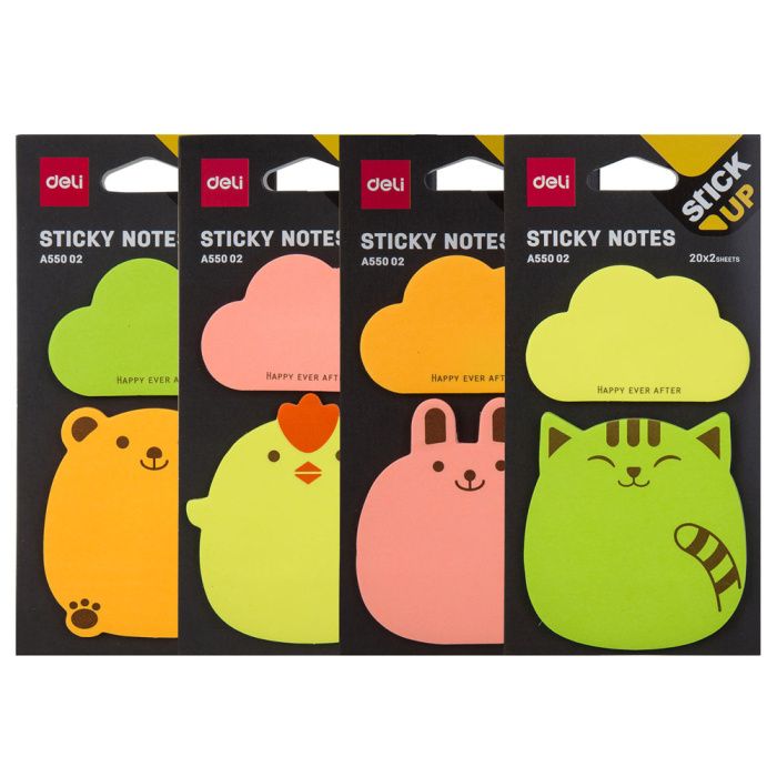 Бумага для заметок на клейкой основе "Deli", 55x60 мм, 40 листов, ассорти