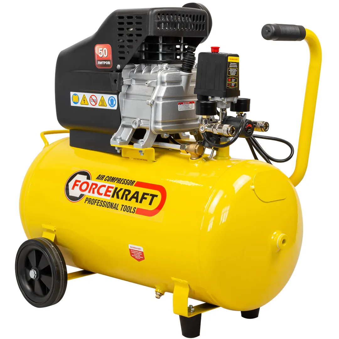 Компрессор поршневой с прямым приводом, ресивер 50 л, 8 бар, 180 л/м, 1100W, 230V ForceKraft FK-BM25/50