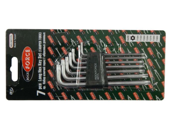 Набор ключей TORX Г-образных длинных с отверстием 7 пр. Т10Н-Т40Н RockForce RF-5071TL