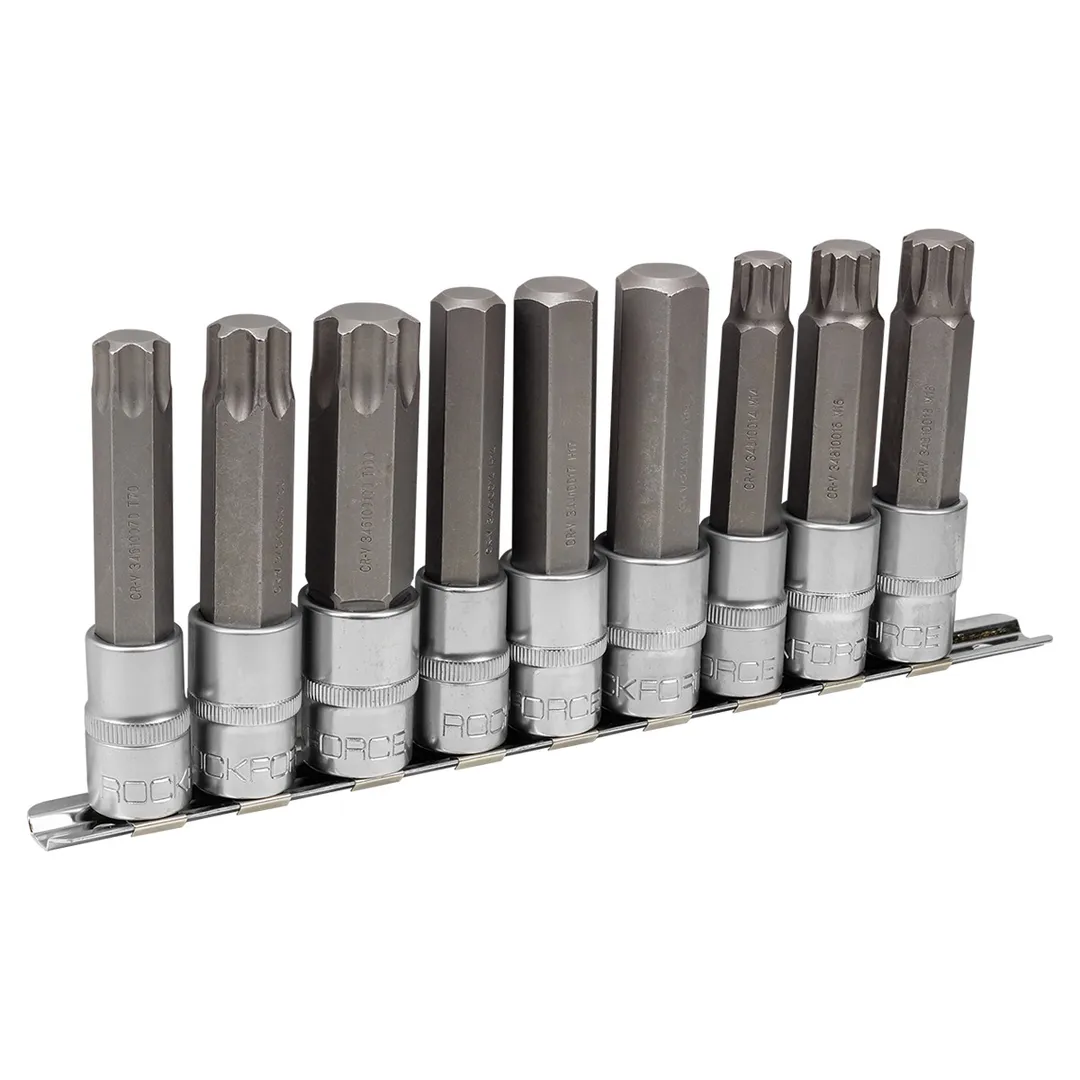 Набор головок-бит Spline, Torx, HEX 1/2'' 9 пр. 100 мм RockForce RF-40919L