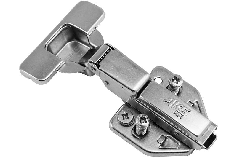 Петля полунакладная с доводчиком 48мм h3 clip-on 3D (еврошурупы, заглушки) AKS PLUS 104661