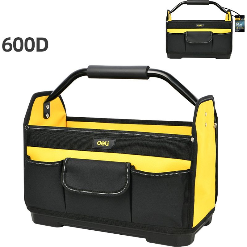 Сумка для инструментов Deli YS EDL586111, 420х210х380 мм, открытая, ткань Oxford, черный, желтый