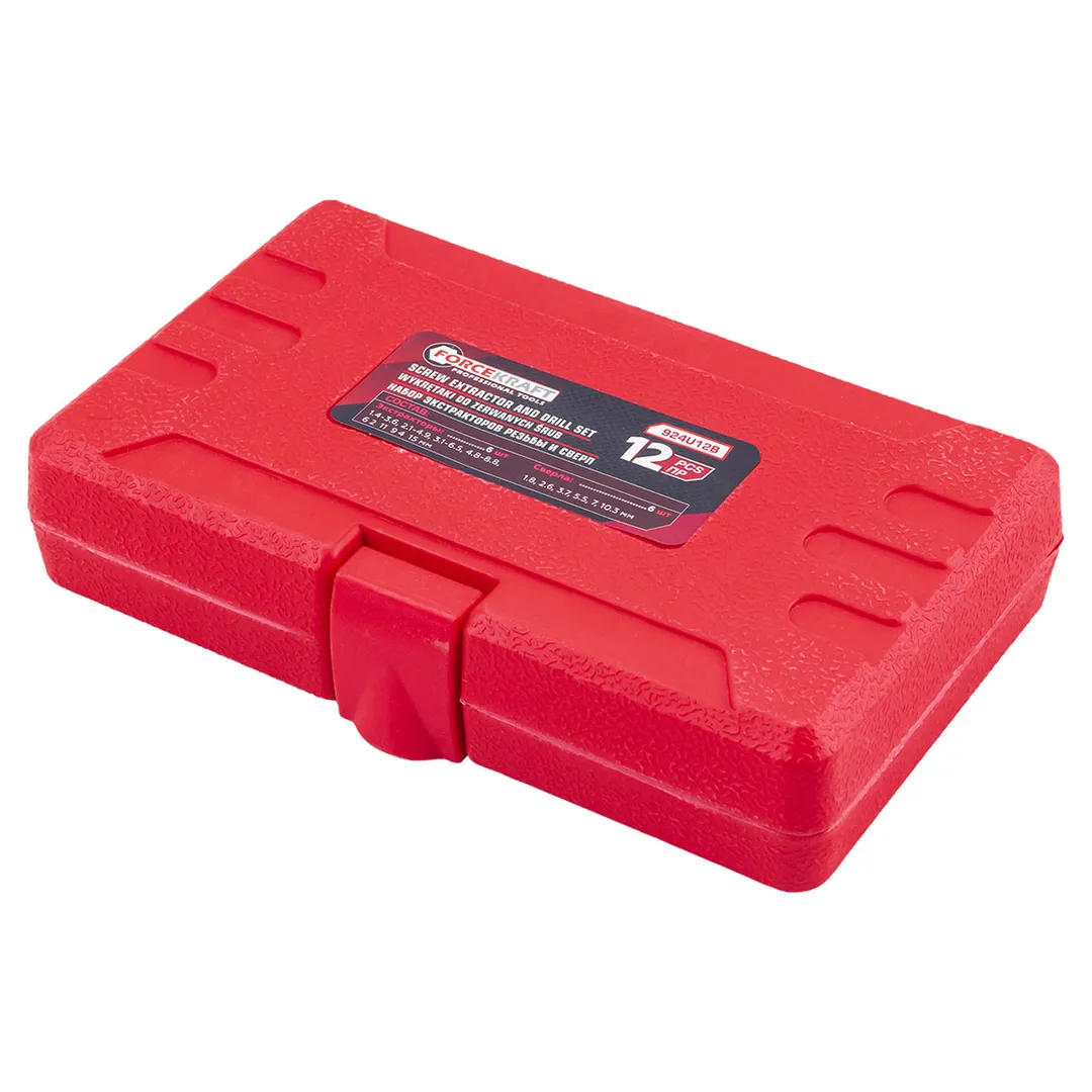 Набор экстракторов для извлечения заломанных болтов/гаек в комплекте со сверлами 12 пр ForceKraft FK-924U12B