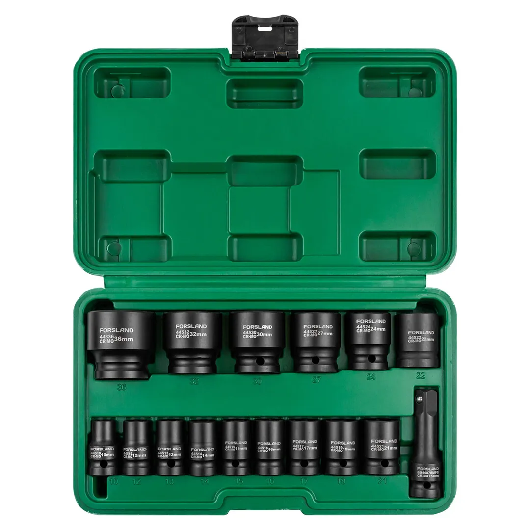 Набор ударных глубоких головок 10-36 мм 1/2'' 6-гр&12-гр 16 пр Forsland Forsland-4177-5MPB