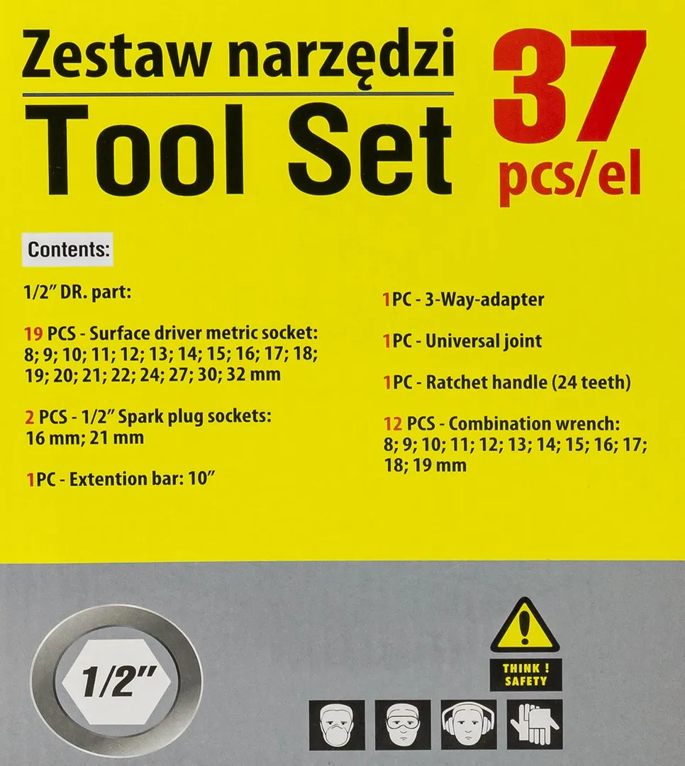 Набор ударных головок 37 пр. 1/2'' 6-гр. 8-32 мм WMC TOOLS WMC-4037