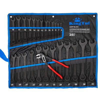 Набор комбинированных ключей 6-32 мм, пассатижи 250 мм, 26 пр KINGTUL KT-5261P+1 BLACK
